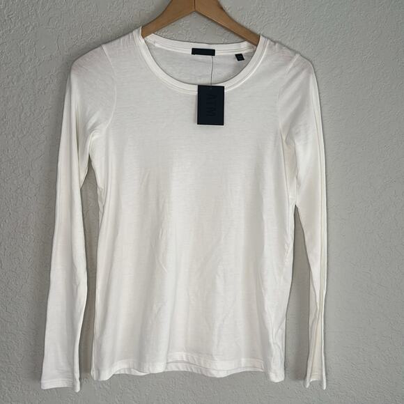 NEW ATM Cotton Long Sleeve Tee T-Shirt Crew White AW1369-OP2 Minimalist Preppy - Picture 2 of 6